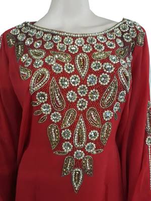 Red Zari Stone Work Georgette Islamic Style Arabian gown Beads Embedded PartyWear Farasha 2
