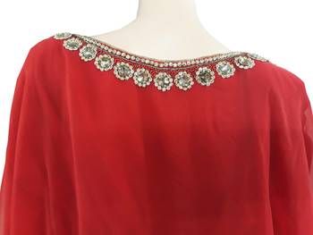 Red Zari Stone Work Georgette Islamic Style Arabian gown Beads Embedded PartyWear Farasha 4