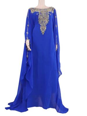 Blue Zari Stone Work Georgette Islamic Style Arabian gown Beads Embedded PartyWear Farasha 1