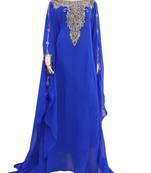 Blue Zari Stone Work Georgette Islamic Style Arabian gown Beads Embedded PartyWear Farasha