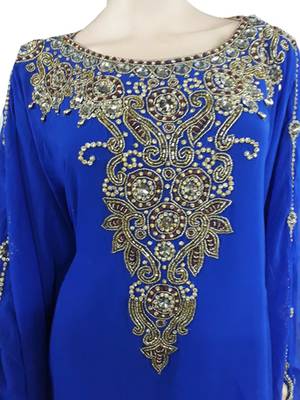 Blue Zari Stone Work Georgette Islamic Style Arabian gown Beads Embedded PartyWear Farasha 2