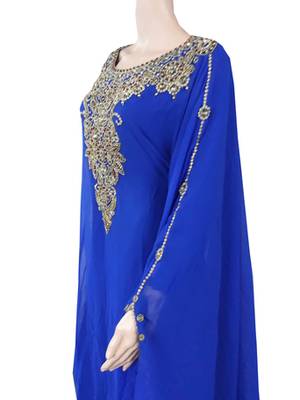 Blue Zari Stone Work Georgette Islamic Style Arabian gown Beads Embedded PartyWear Farasha 3