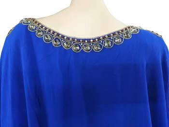Blue Zari Stone Work Georgette Islamic Style Arabian gown Beads Embedded PartyWear Farasha 4