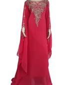 Red Zari Stone Work Georgette Islamic Style Arabian gown Beads Embedded PartyWear Farasha