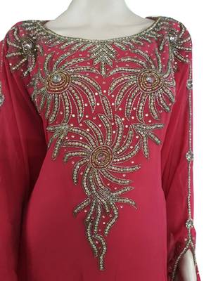 Red Zari Stone Work Georgette Islamic Style Arabian gown Beads Embedded PartyWear Farasha 2