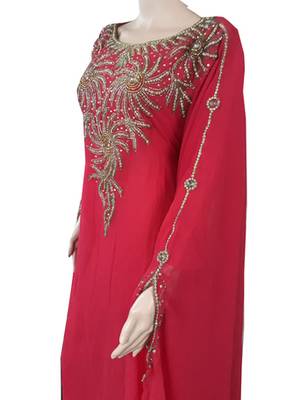 Red Zari Stone Work Georgette Islamic Style Arabian gown Beads Embedded PartyWear Farasha 3