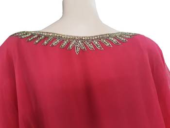 Red Zari Stone Work Georgette Islamic Style Arabian gown Beads Embedded PartyWear Farasha 4
