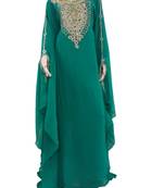 Teal Zari Stone Work Georgette Islamic Style Arabian gown Beads Embedded PartyWear Farasha