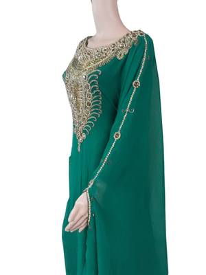 Teal Zari Stone Work Georgette Islamic Style Arabian gown Beads Embedded PartyWear Farasha 2