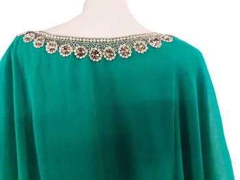 Teal Zari Stone Work Georgette Islamic Style Arabian gown Beads Embedded PartyWear Farasha 4