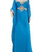 Blue Zari Stone Work Georgette Islamic Style Arabian gown Beads Embedded PartyWear Farasha