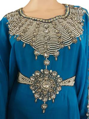Blue Zari Stone Work Georgette Islamic Style Arabian gown Beads Embedded PartyWear Farasha 2