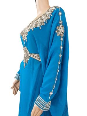 Blue Zari Stone Work Georgette Islamic Style Arabian gown Beads Embedded PartyWear Farasha 3