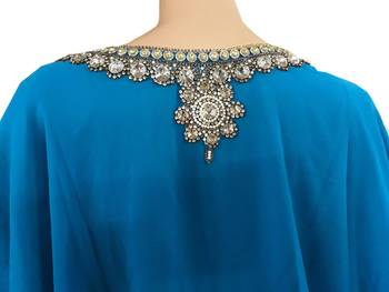 Blue Zari Stone Work Georgette Islamic Style Arabian gown Beads Embedded PartyWear Farasha 4