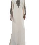 White Zari Stone Work Georgette Islamic Style Arabian gown Beads Embedded PartyWear Farasha
