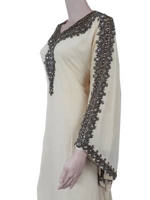 White Zari Stone Work Georgette Islamic Style Arabian gown Beads Embedded PartyWear Farasha 3