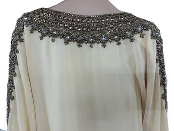 White Zari Stone Work Georgette Islamic Style Arabian gown Beads Embedded PartyWear Farasha 4