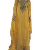 Yellow Zari Stone Work Georgette Islamic Style Arabian gown Beads Embedded PartyWear Farasha