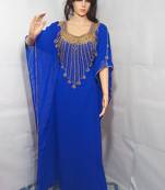 Blue Zari Work Stones and Crystal Embedded Georgette Islamic Maxi Arabian Gown Party Wear Farasha