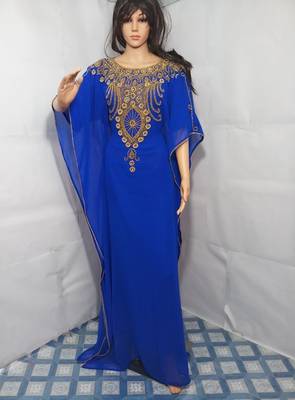 Blue Zari Work Stones and Crystal Embedded Georgette Islamic Maxi Arabian Gown Party Wear Farasha 1