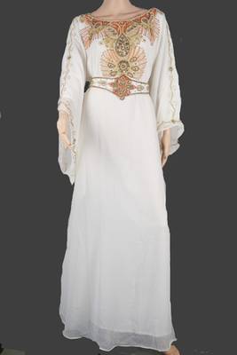 White Zari Stone Work Georgette Islamic Style Arabian gown Beads Embedded PartyWear Farasha 1