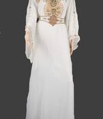 White Zari Stone Work Georgette Islamic Style Arabian gown Beads Embedded PartyWear Farasha