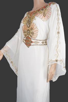 White Zari Stone Work Georgette Islamic Style Arabian gown Beads Embedded PartyWear Farasha 3