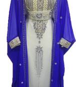 Blue Zari Work Stones and Crystal Embedded Georgette Islamic Maxi Arabian Gown Party Wear Kaftan :: 1 Jacket