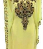 Yellow Zari Work Stones and Crystal Embedded Georgette Islamic Maxi Arabian Gown Party Wear Farasha