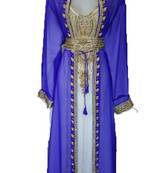 Blue Zari Work Stones and Crystal Embedded Georgette Islamic Maxi Arabian Gown Party Wear Kaftan :: 1 Jacket