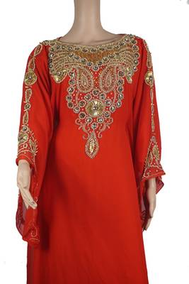  Red Zari Stone Work Georgette Islamic Style Arabian gown Beads Embedded PartyWear Farasha 2