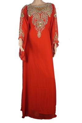  Red Zari Stone Work Georgette Islamic Style Arabian gown Beads Embedded PartyWear Farasha 1