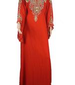  Red Zari Stone Work Georgette Islamic Style Arabian gown Beads Embedded PartyWear Farasha