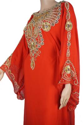  Red Zari Stone Work Georgette Islamic Style Arabian gown Beads Embedded PartyWear Farasha 3
