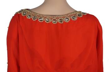  Red Zari Stone Work Georgette Islamic Style Arabian gown Beads Embedded PartyWear Farasha 4