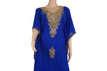 Blue Zari Stone Work Georgette Islamic Style Arabian gown Beads Embedded PartyWear Farasha 2