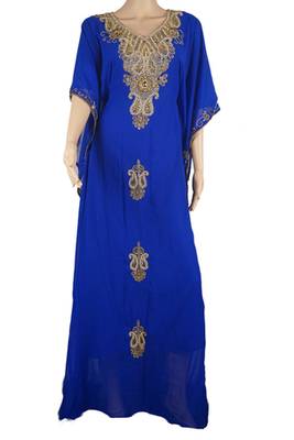 Blue Zari Stone Work Georgette Islamic Style Arabian gown Beads Embedded PartyWear Farasha 1