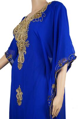 Blue Zari Stone Work Georgette Islamic Style Arabian gown Beads Embedded PartyWear Farasha 3