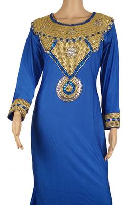 Blue Zari Stone Work Georgette Islamic Style Arabian gown Beads Embedded PartyWear Farasha 2