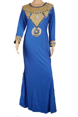 Blue Zari Stone Work Georgette Islamic Style Arabian gown Beads Embedded PartyWear Farasha 1