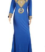 Blue Zari Stone Work Georgette Islamic Style Arabian gown Beads Embedded PartyWear Farasha