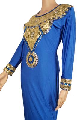 Blue Zari Stone Work Georgette Islamic Style Arabian gown Beads Embedded PartyWear Farasha 3