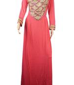 Pink Zari Stone Work Georgette Islamic Style Arabian gown Beads Embedded PartyWear Farasha