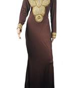 Brown Zari Stone Work Georgette Islamic Style Arabian gown Beads Embedded PartyWear Farasha