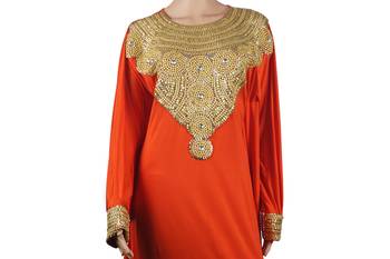 Orange Zari Stone Work Lycra Islamic Style Arabian gown Beads Embedded PartyWear Farasha 2