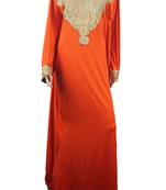 Orange Zari Stone Work Lycra Islamic Style Arabian gown Beads Embedded PartyWear Farasha