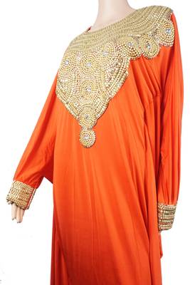 Orange Zari Stone Work Lycra Islamic Style Arabian gown Beads Embedded PartyWear Farasha 4