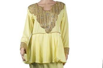 Yellow Zari Stone Work Georgette Islamic Style Arabian gown Beads Embedded PartyWear Farasha 2
