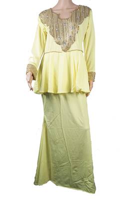 Yellow Zari Stone Work Georgette Islamic Style Arabian gown Beads Embedded PartyWear Farasha 1