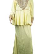 Yellow Zari Stone Work Georgette Islamic Style Arabian gown Beads Embedded PartyWear Farasha